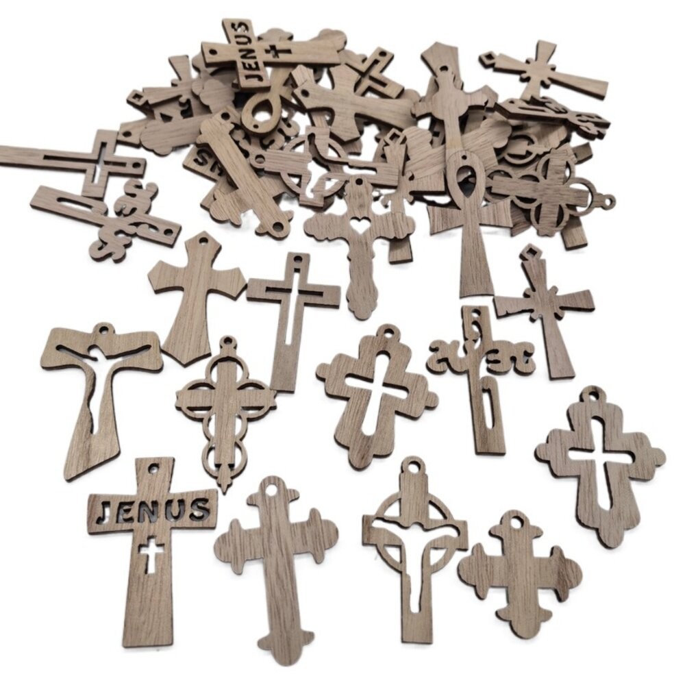 小布點∣十字架-木片/包︱50片多媒材配件 裝飾木片 木質貼片 DIY手工裝飾-細節圖2
