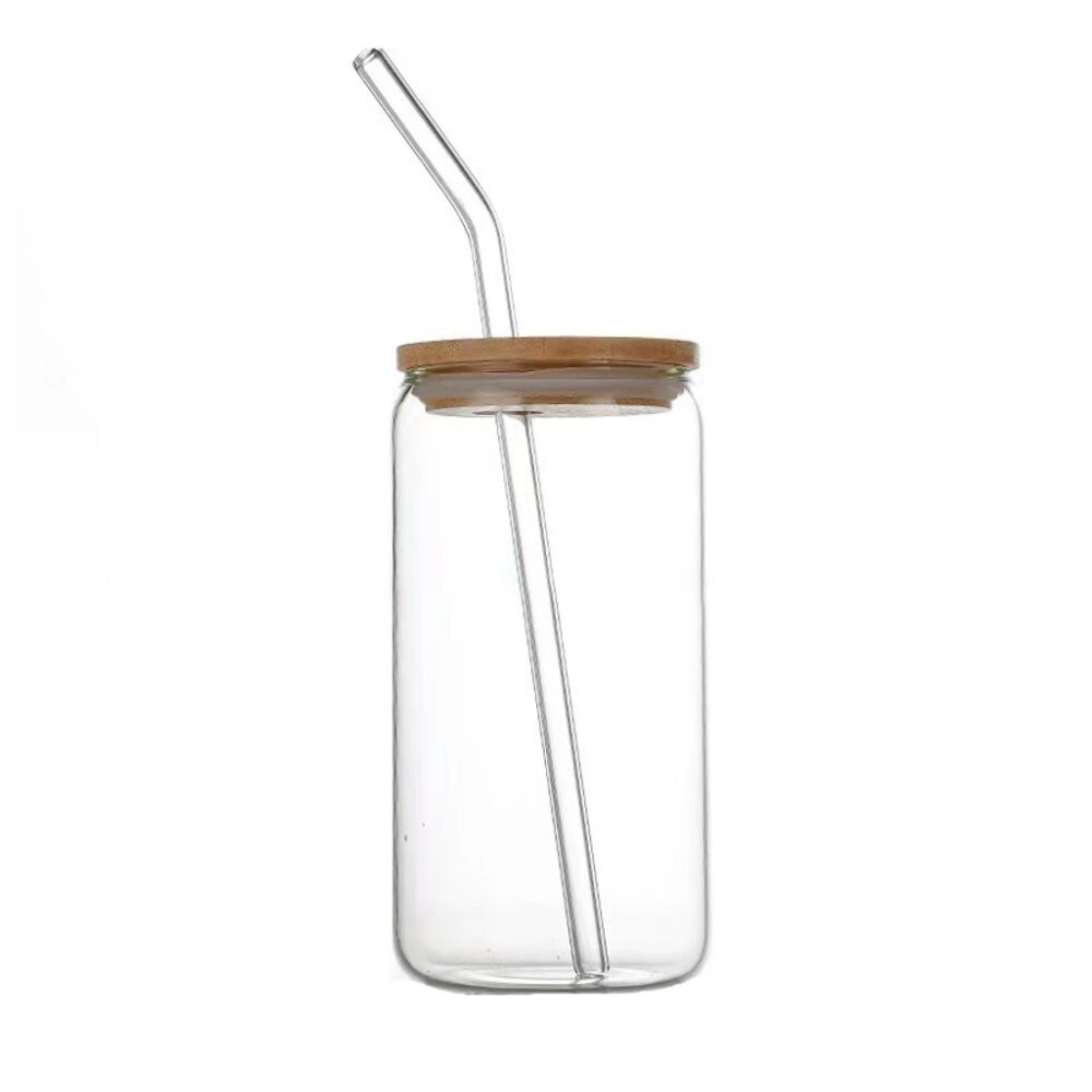 小布點︱500ML竹蓋玻璃杯︱紙盒裝 附吸管 送刷子 透明玻璃杯 可樂杯 大容量玻璃杯 玻璃杯 竹蓋玻璃杯-細節圖2