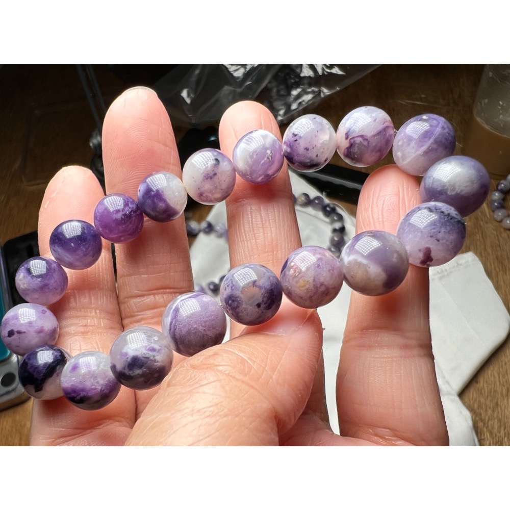 天然 稀少珍礦 全玉化 薰衣草星球  紫澳寶 手串-細節圖5