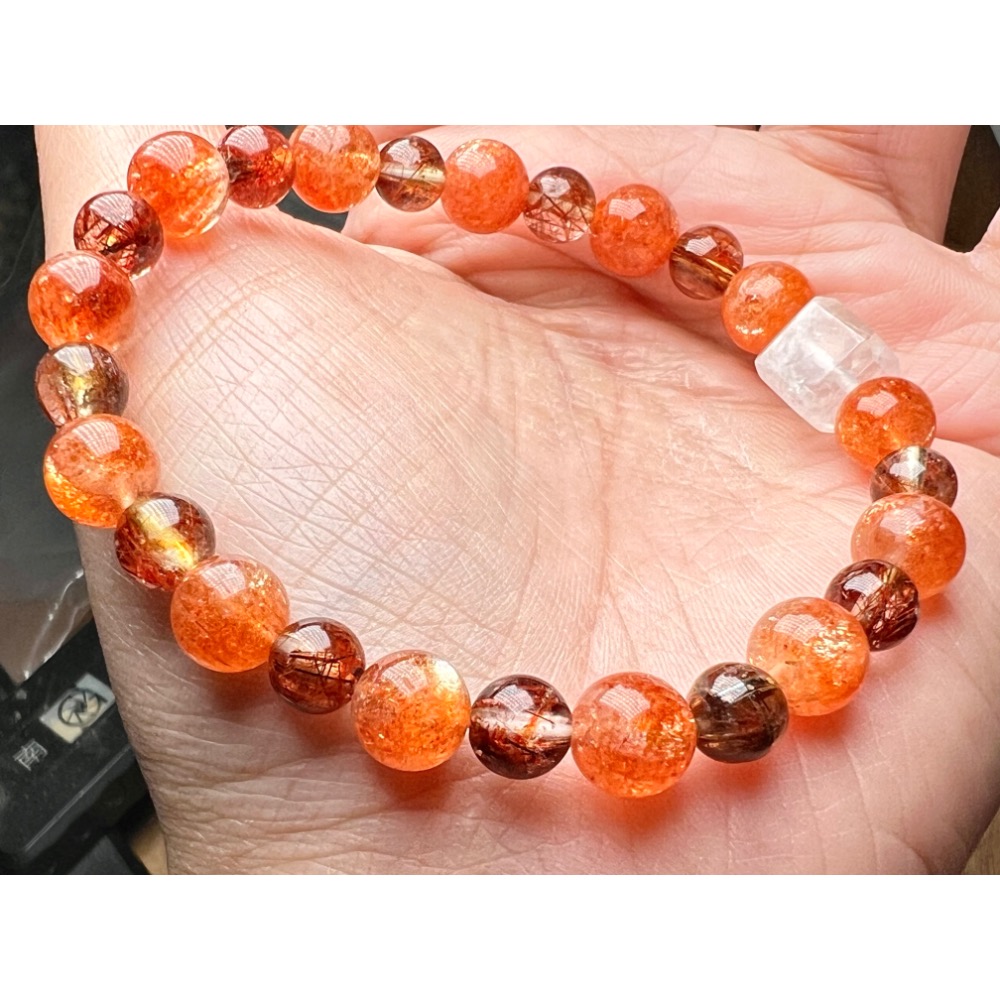 8.7咪  超七 金太陽石 ➕ 玫紅銅鈦 ➕ 月光方糖  手串-細節圖6