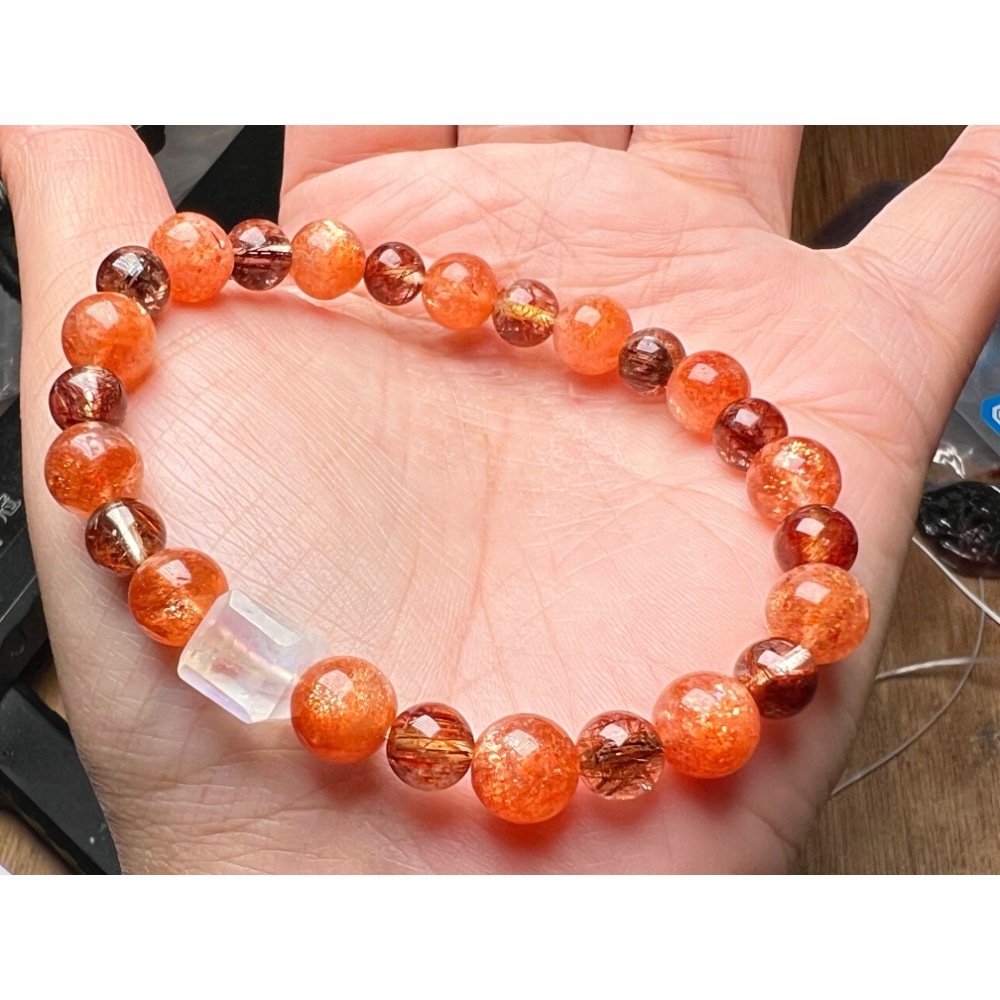 8.7咪  超七 金太陽石 ➕ 玫紅銅鈦 ➕ 月光方糖  手串-細節圖7