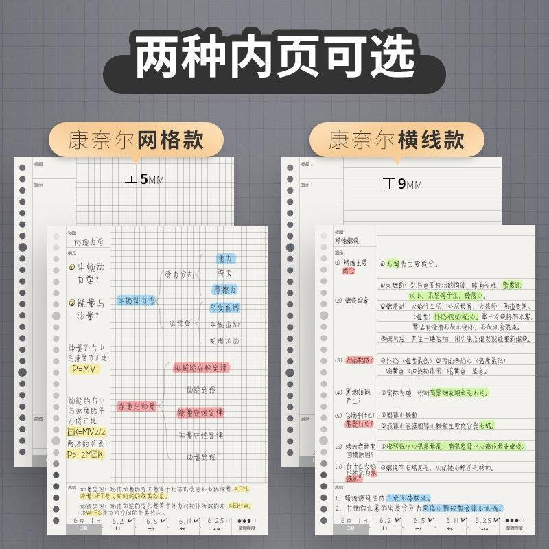 廚二病>w< A4 B5活頁紙 康奈爾活頁筆記本 網格 橫線加厚 高效記憶 活頁紙 活頁夾-細節圖4