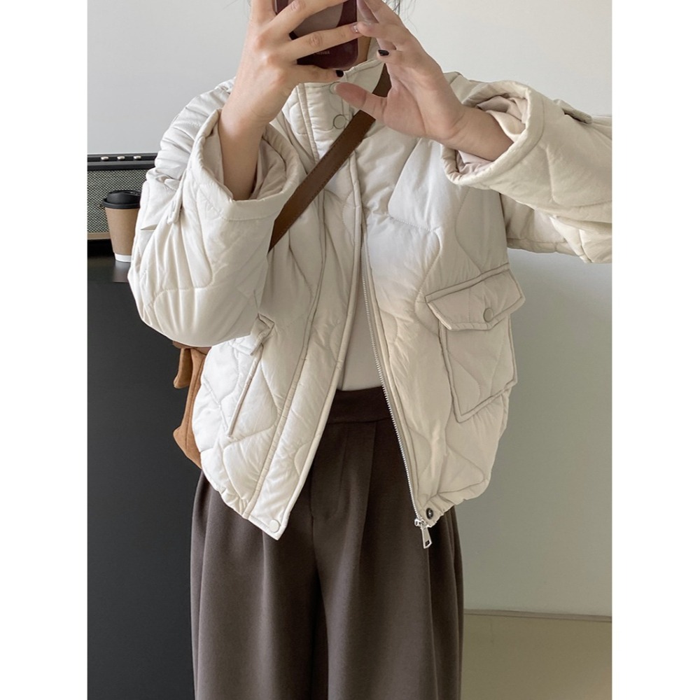 立領菱格鋪棉外套-細節圖2