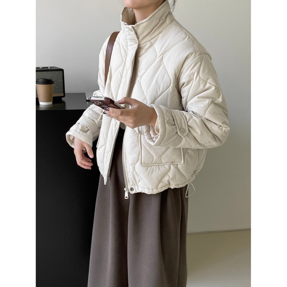 立領菱格鋪棉外套-細節圖3