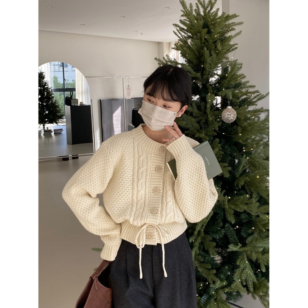 寬鬆麻花抽繩毛衣-細節圖2