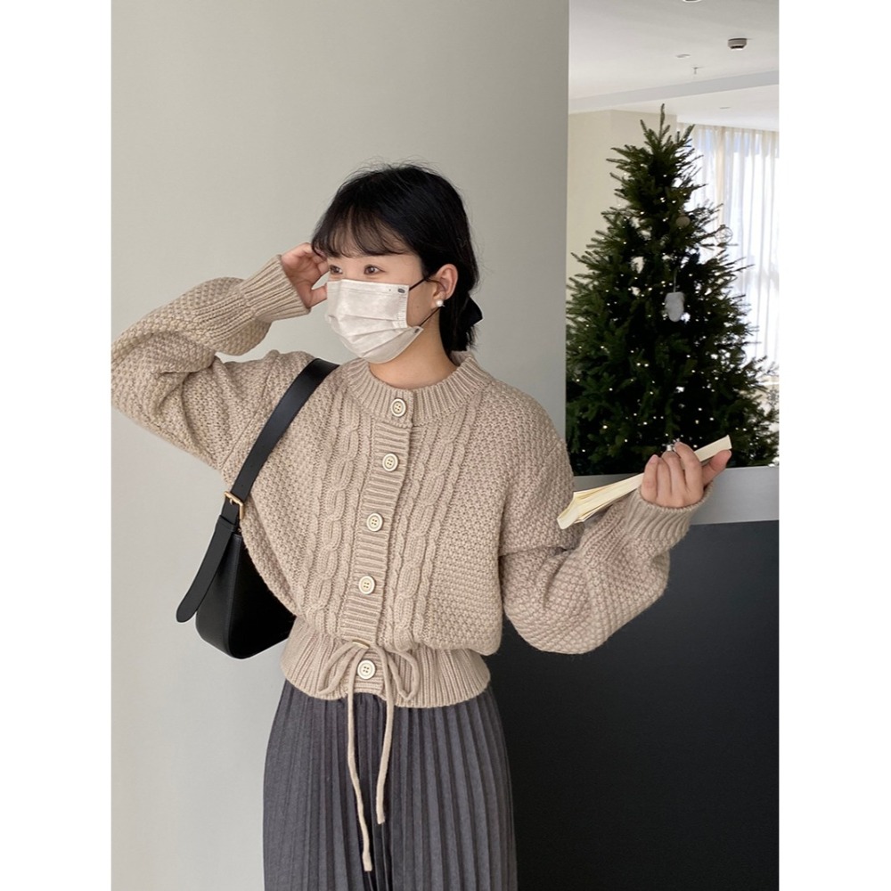 寬鬆麻花抽繩毛衣-細節圖3