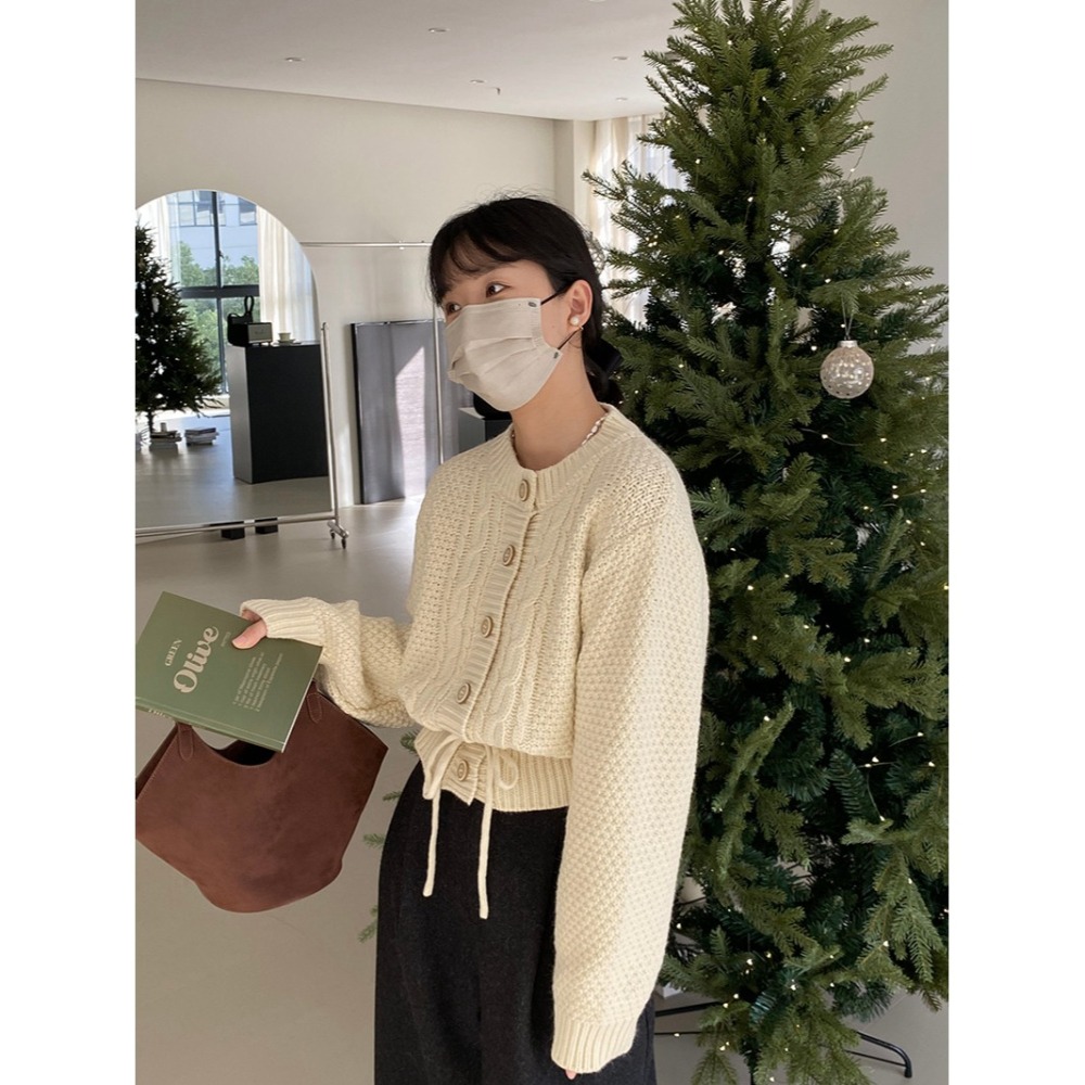 寬鬆麻花抽繩毛衣-細節圖4