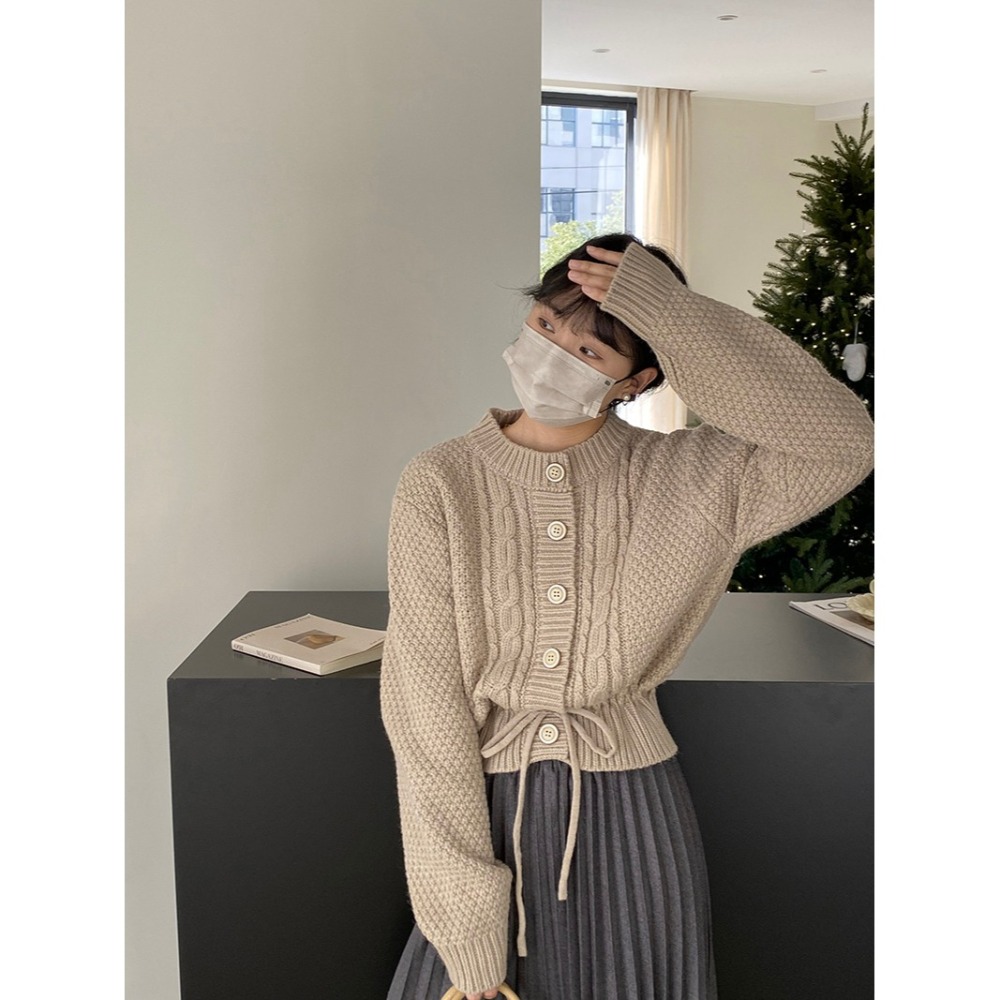 寬鬆麻花抽繩毛衣-細節圖5