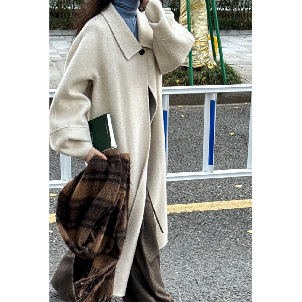 日系繭型羊毛大衣-細節圖2