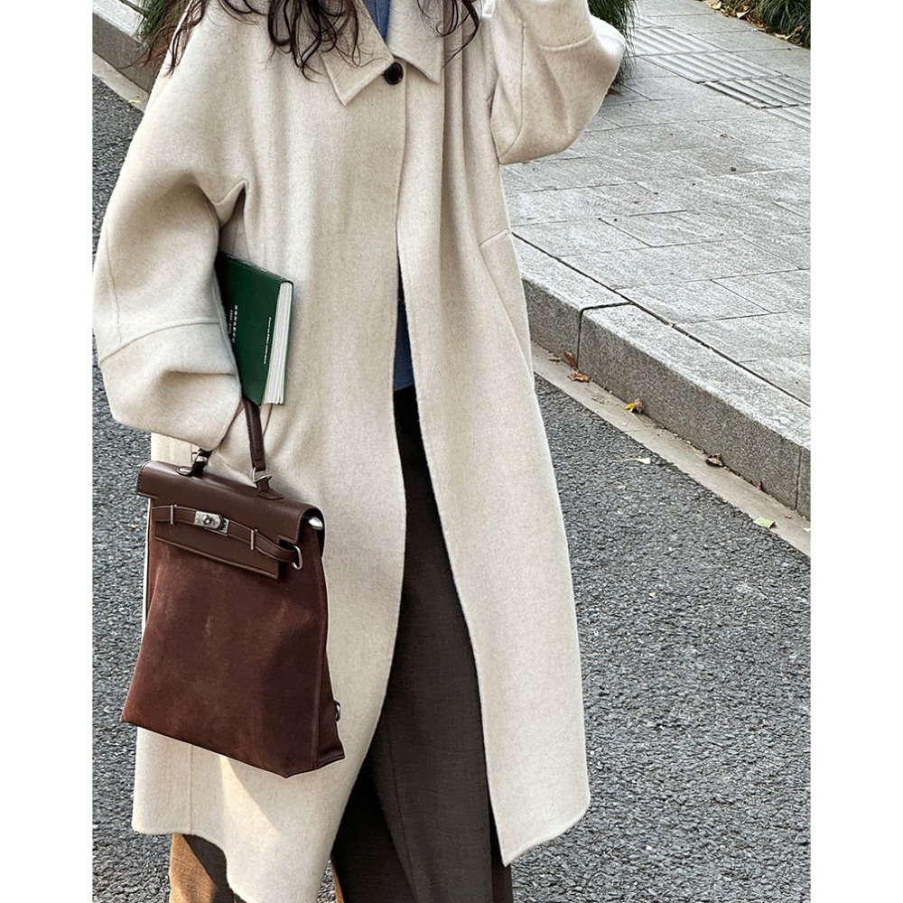 日系繭型羊毛大衣-細節圖3