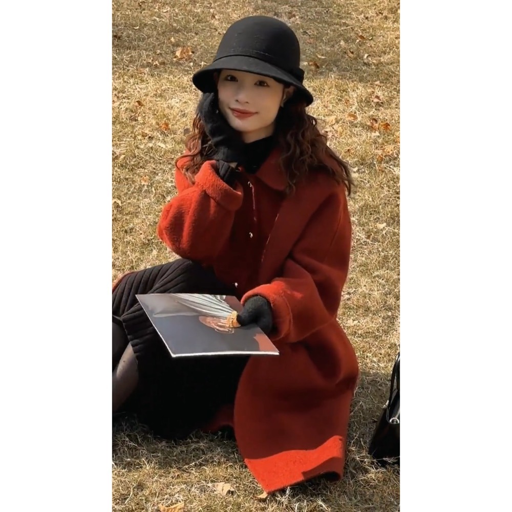 復古金釦羊毛大衣-細節圖4