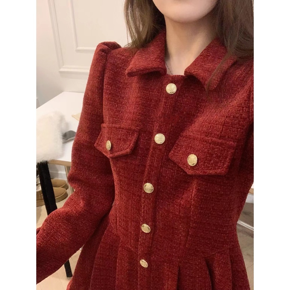 小香金釦洋裝-毛領可拆-細節圖2