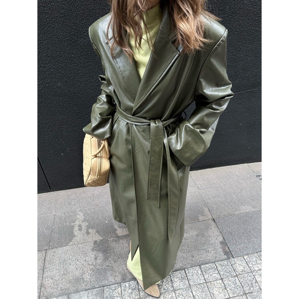 落葉綠質感皮大衣-細節圖6