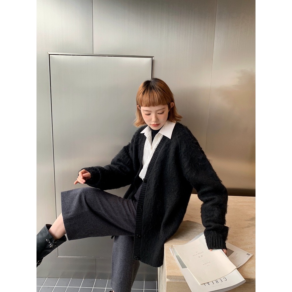 馬海毛V領針織外套（含羊毛）-細節圖2