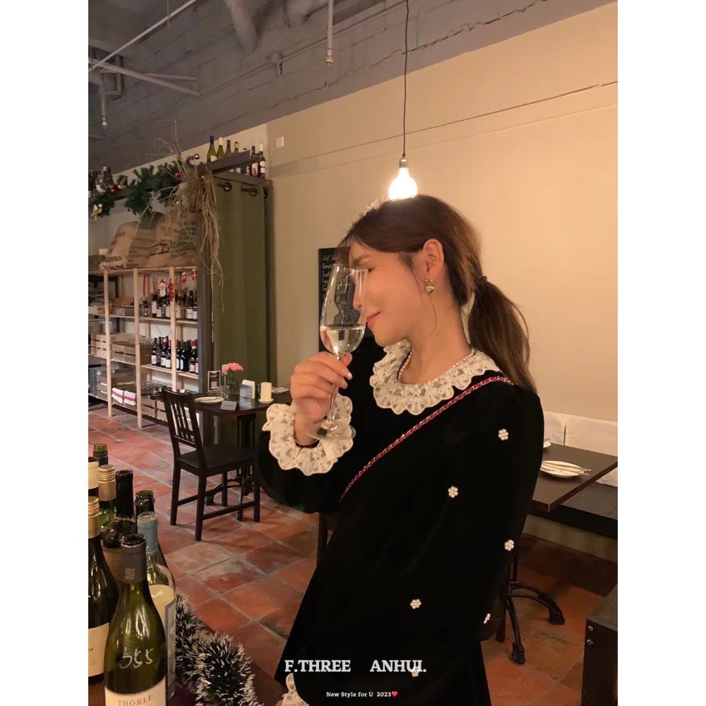 蕾絲珍珠小花洋裝-細節圖7