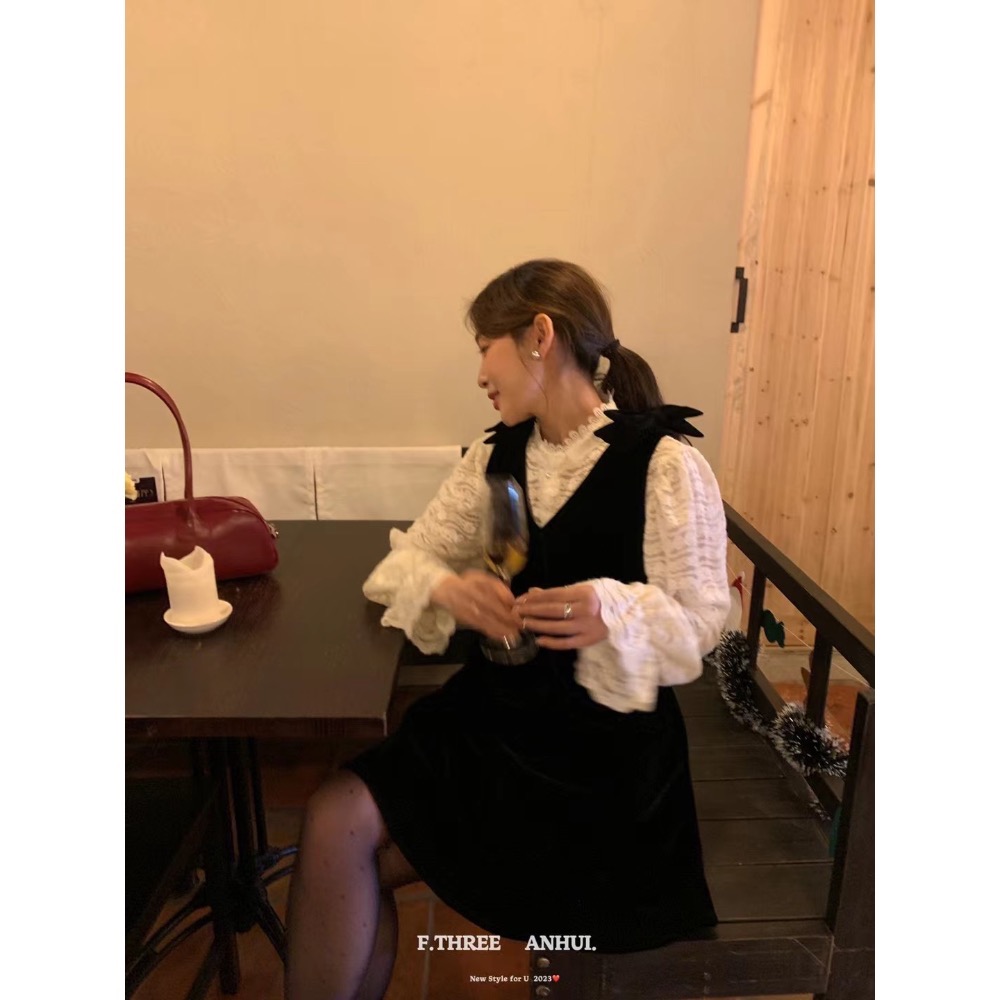 蝴蝶結絲絨洋裝-細節圖6