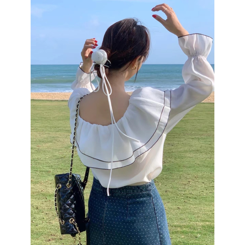 玫瑰綁繩一字上衣-三色｜TIAMTIAM-細節圖2