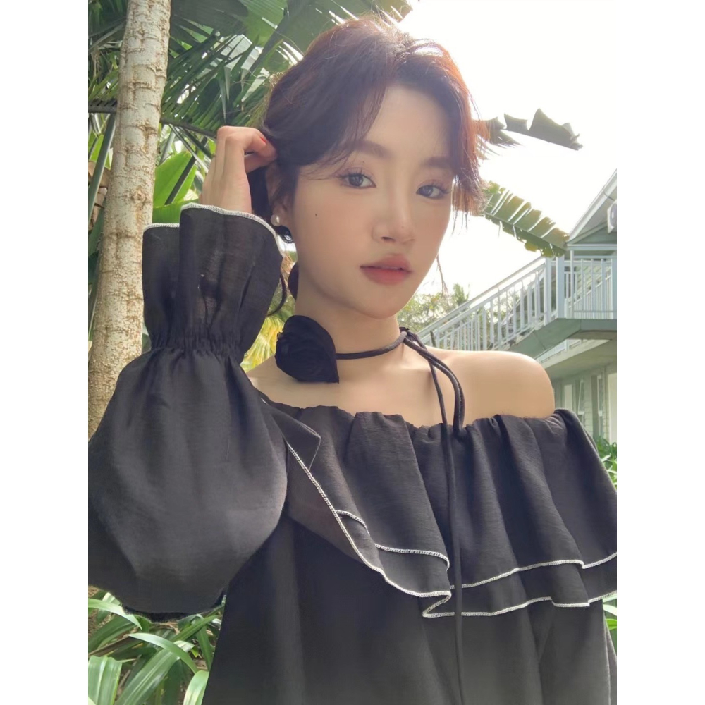 玫瑰綁繩一字上衣-三色｜TIAMTIAM-細節圖4