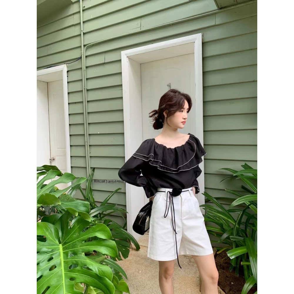 玫瑰綁繩一字上衣-三色｜TIAMTIAM-細節圖5