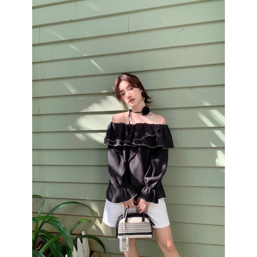 玫瑰綁繩一字上衣-三色｜TIAMTIAM-細節圖6