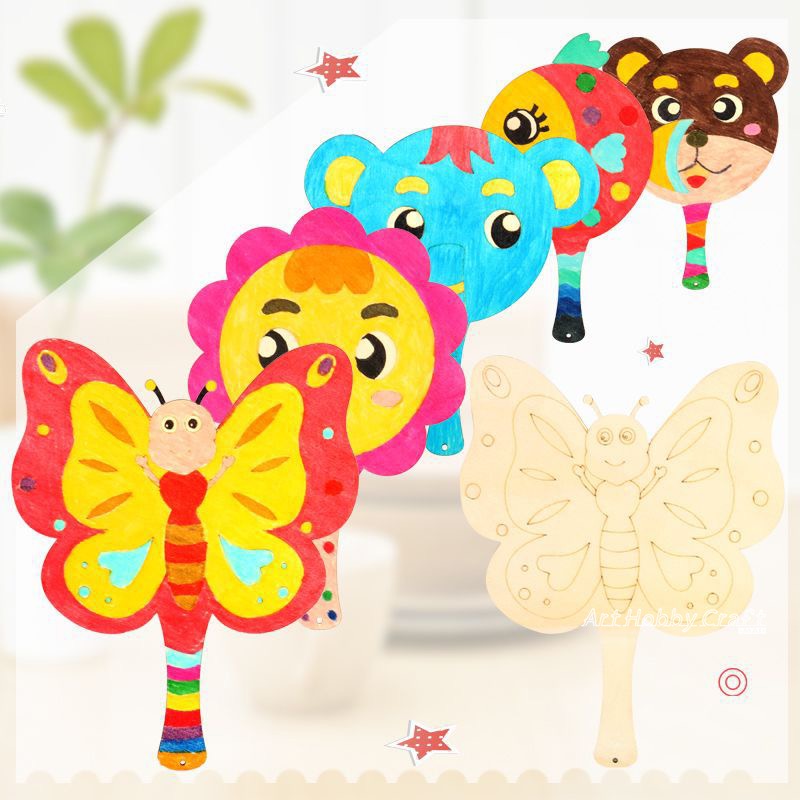 卡通彩繪大木扇︱送彩圖 空白填色扇 親子 幼兒園 安親班 DIY 繪畫 木質扇 填色 團扇 塗鴉 彩繪【質量手作坊】-細節圖3