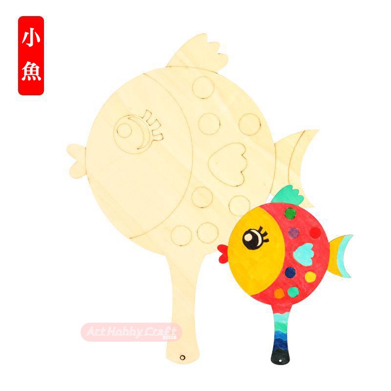 卡通彩繪大木扇︱送彩圖 空白填色扇 親子 幼兒園 安親班 DIY 繪畫 木質扇 填色 團扇 塗鴉 彩繪【質量手作坊】-規格圖11