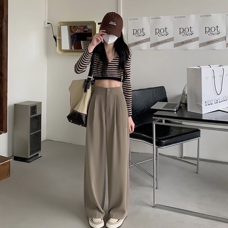 Beneddy韓妞垂感高腰雙釦西裝長褲 #後鬆緊-細節圖2