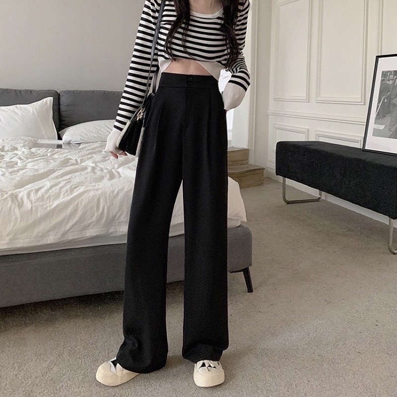 Beneddy韓妞垂感高腰雙釦西裝長褲 #後鬆緊-細節圖4