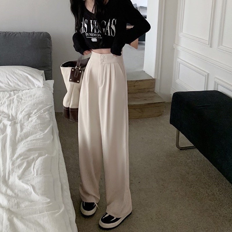 Beneddy韓妞垂感高腰雙釦西裝長褲 #後鬆緊-細節圖6