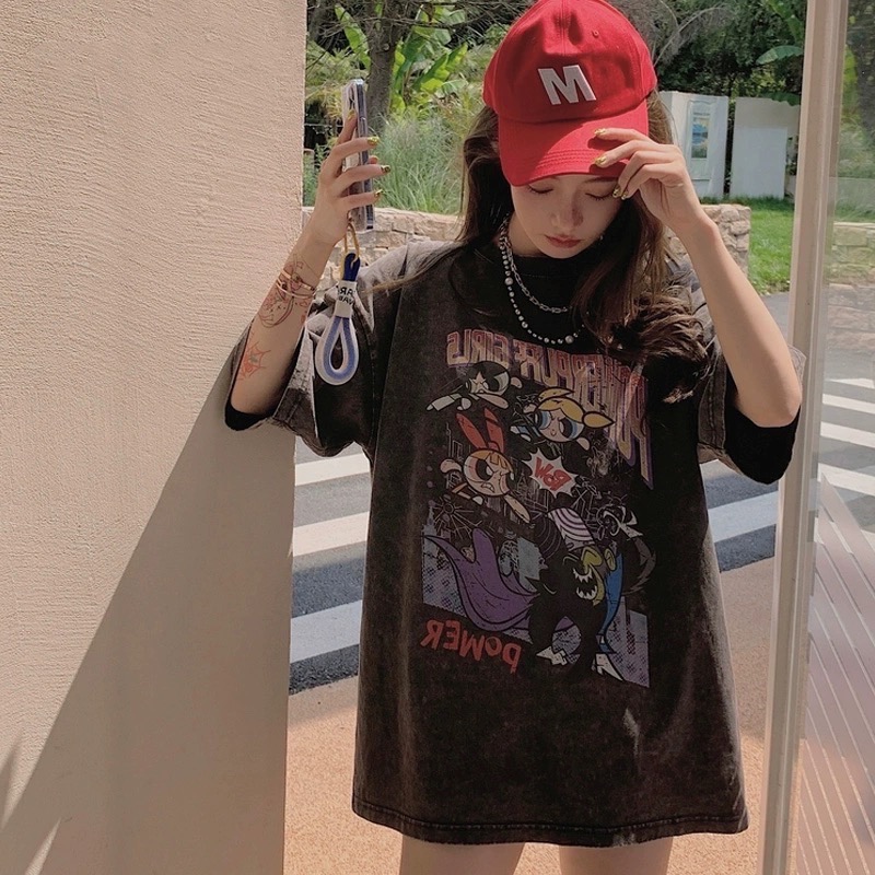 飛天小女警做舊水洗短袖t恤 #男女款-細節圖3