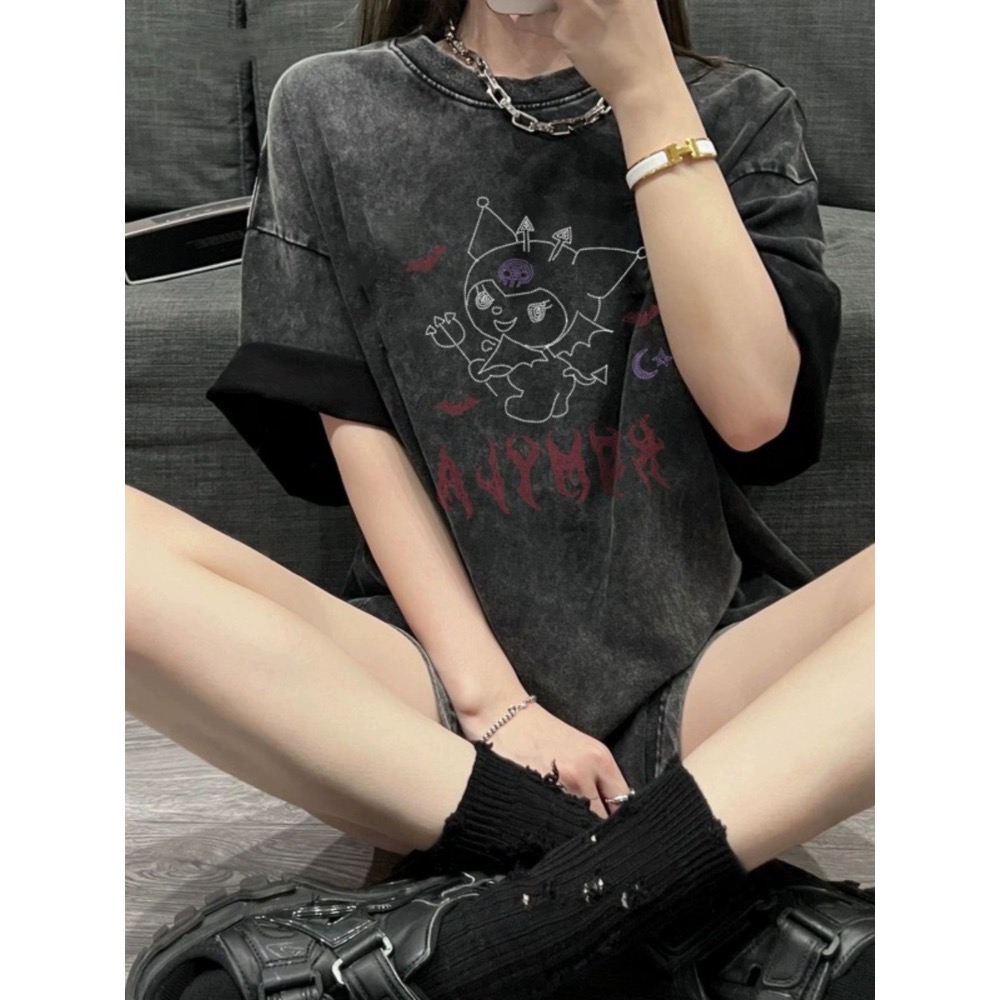 甜酷庫洛米水洗做舊寬鬆上衣短tee #男女款-細節圖2