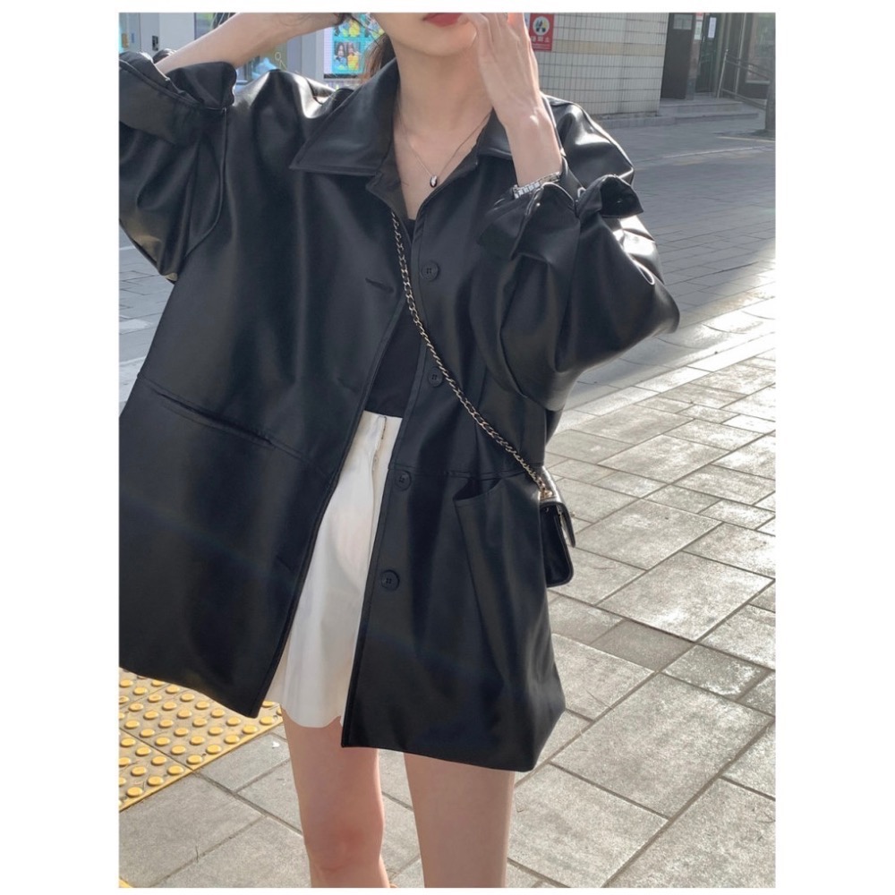 Beneddy韓國🇰🇷自帶女王氣場 翻領皮衣外套-細節圖2