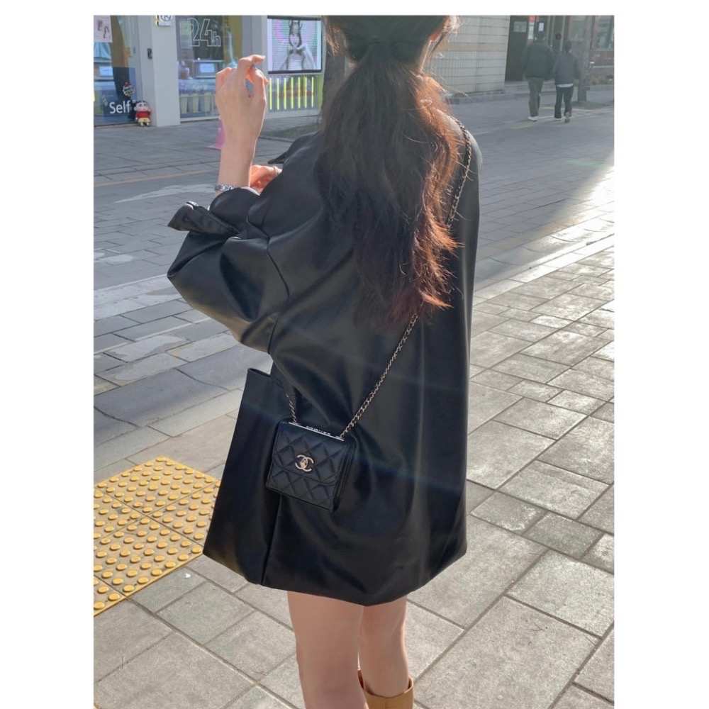 Beneddy韓國🇰🇷自帶女王氣場 翻領皮衣外套-細節圖3