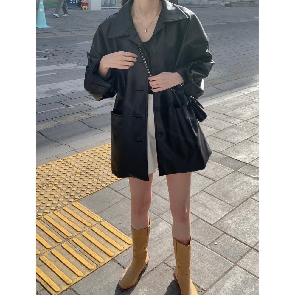 Beneddy韓國🇰🇷自帶女王氣場 翻領皮衣外套-細節圖5