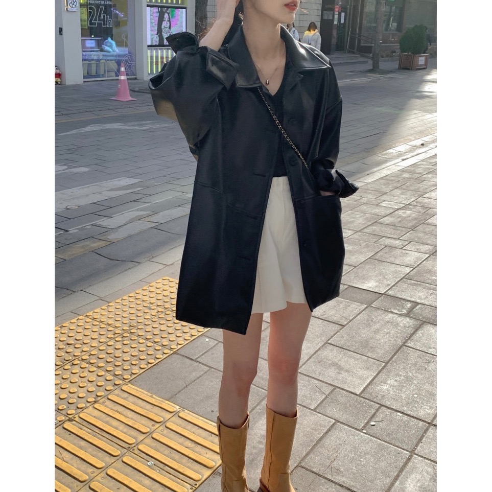 Beneddy韓國🇰🇷自帶女王氣場 翻領皮衣外套-細節圖6