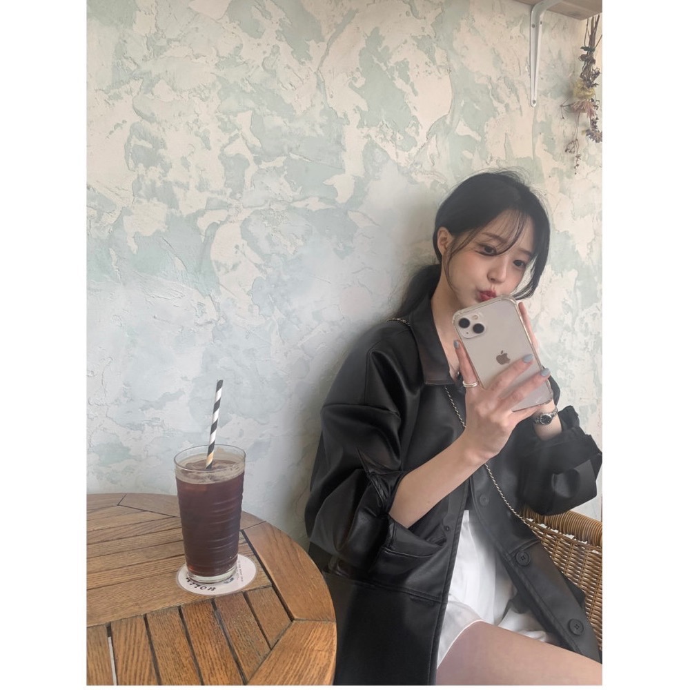 Beneddy韓國🇰🇷自帶女王氣場 翻領皮衣外套-細節圖8