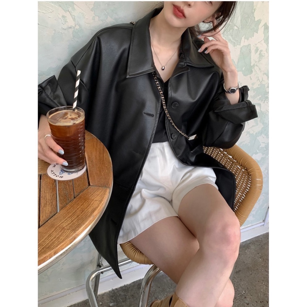 Beneddy韓國🇰🇷自帶女王氣場 翻領皮衣外套-細節圖10