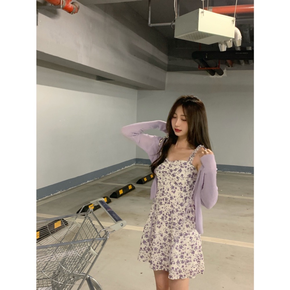 #初戀的感覺浪漫的紫色甜美小碎花洋裝＋開衫小外套-細節圖6