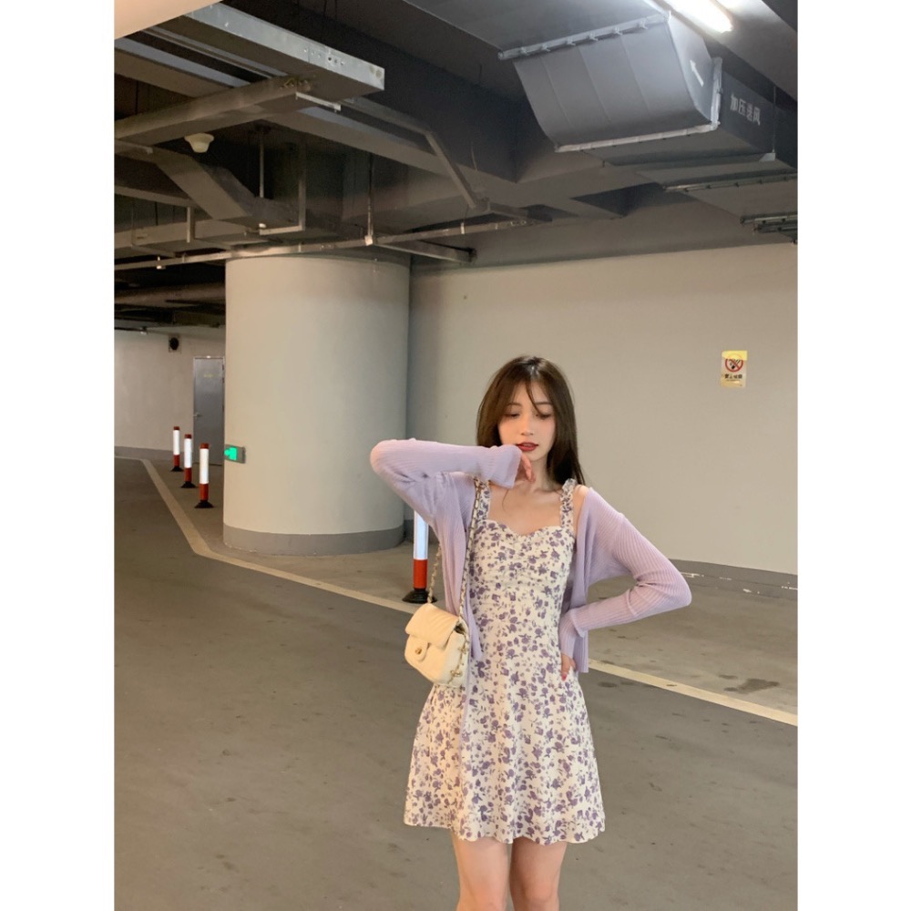 #初戀的感覺浪漫的紫色甜美小碎花洋裝＋開衫小外套-細節圖7