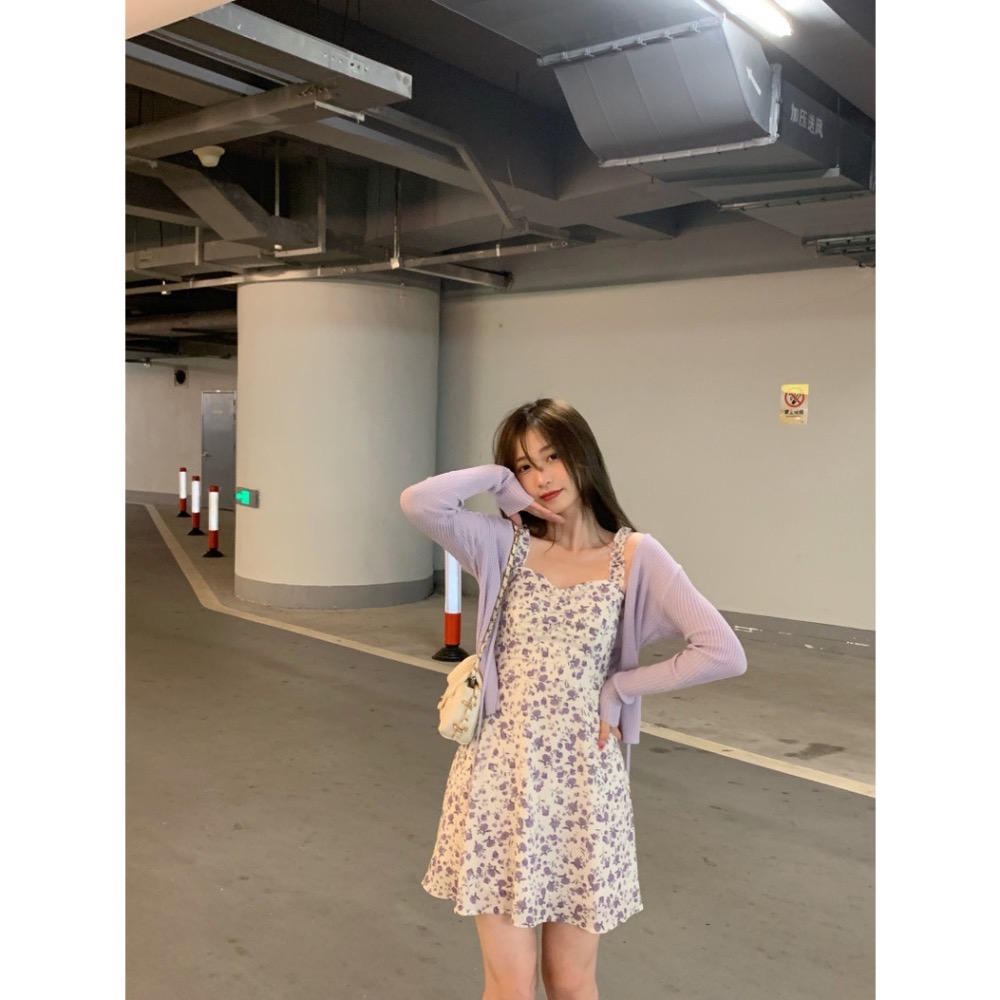 #初戀的感覺浪漫的紫色甜美小碎花洋裝＋開衫小外套-細節圖8