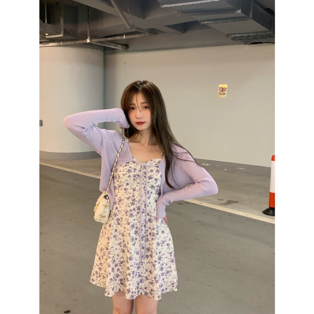 #初戀的感覺浪漫的紫色甜美小碎花洋裝＋開衫小外套-細節圖9