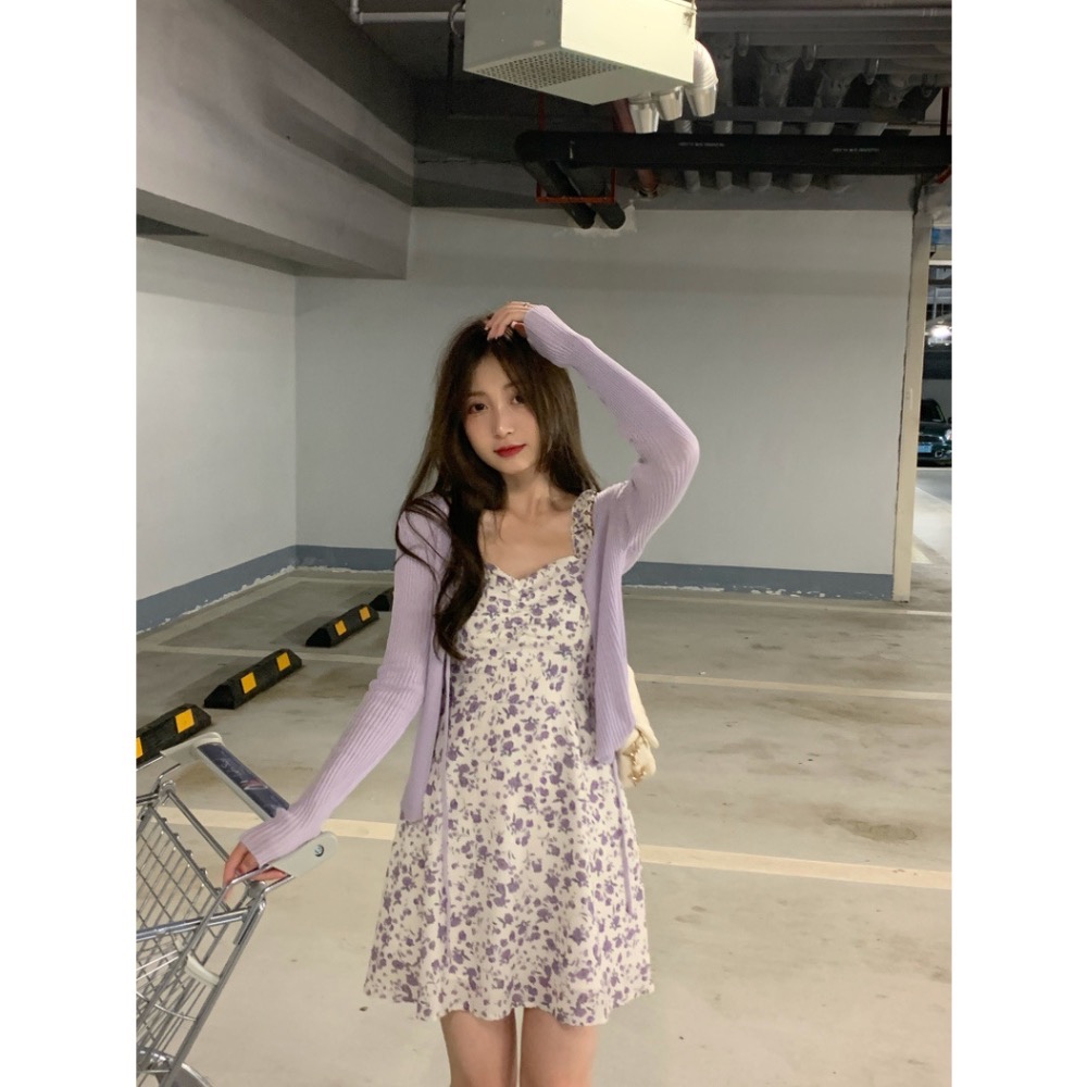 #初戀的感覺浪漫的紫色甜美小碎花洋裝＋開衫小外套-細節圖10