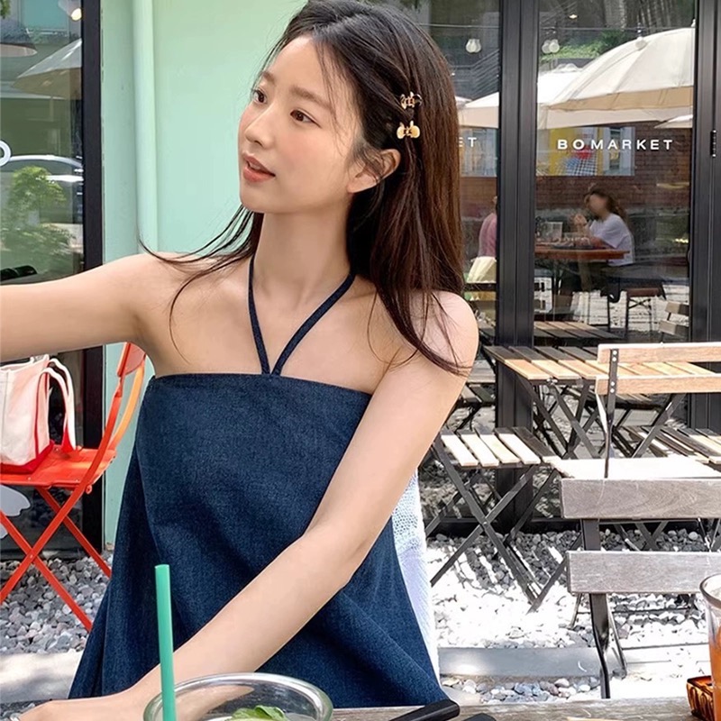 韓國掛脖牛仔連衣裙-細節圖3