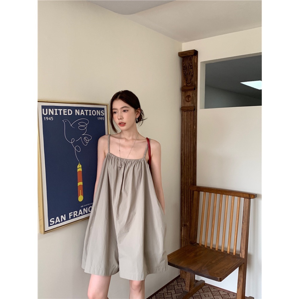 ིྀ 韓國氣質露背系帶褶皺吊帶連體褲-細節圖4