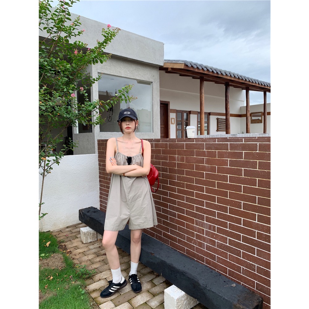 ིྀ 韓國氣質露背系帶褶皺吊帶連體褲-細節圖7