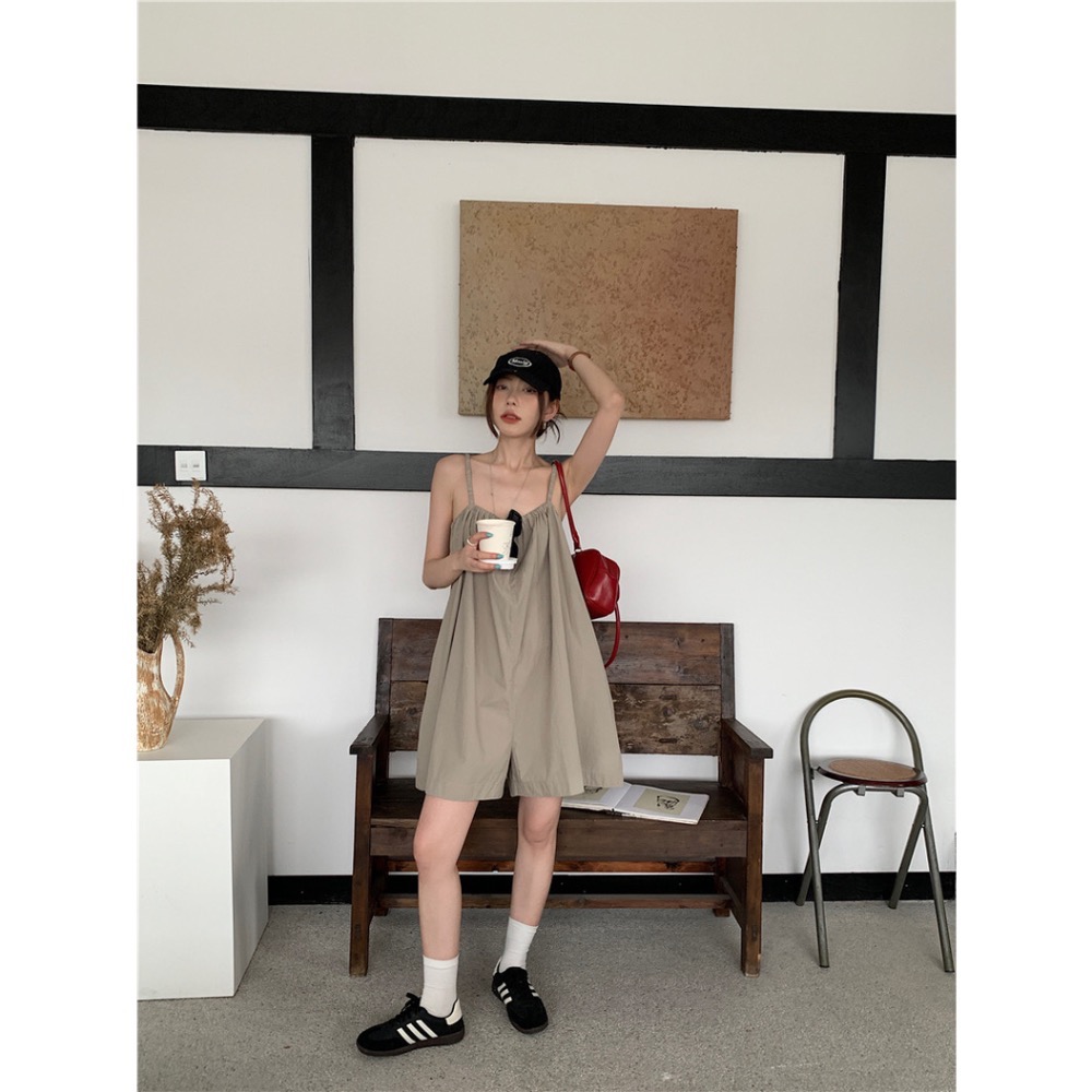 ིྀ 韓國氣質露背系帶褶皺吊帶連體褲-細節圖10
