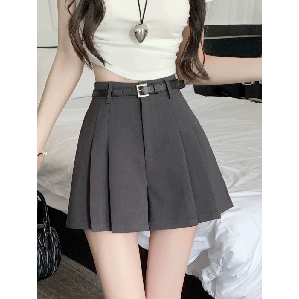 Beneddy西裝式皮帶扣百摺短褲裙 #送皮帶-細節圖3