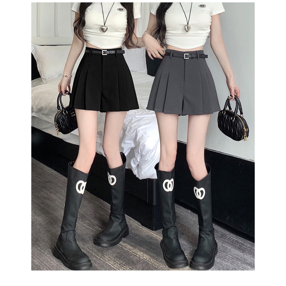 Beneddy西裝式皮帶扣百摺短褲裙 #送皮帶-細節圖6