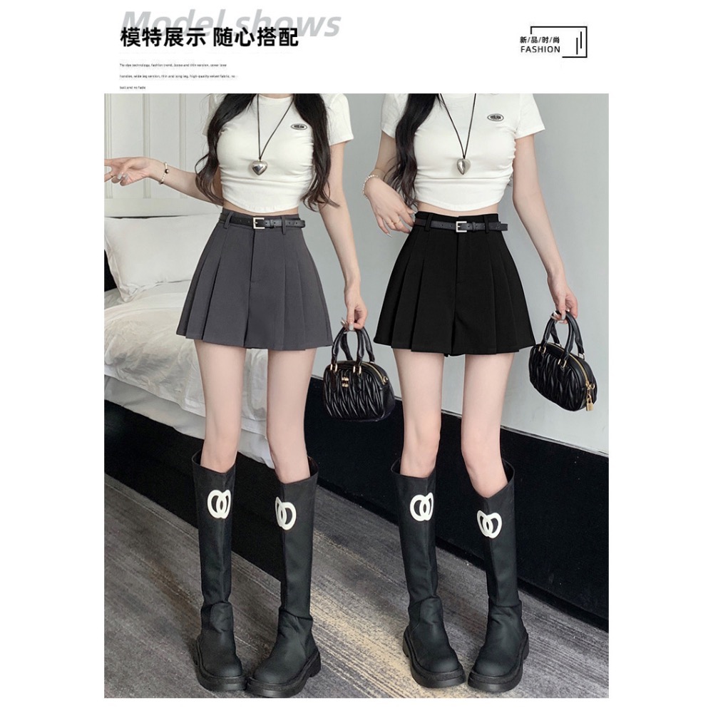 Beneddy西裝式皮帶扣百摺短褲裙 #送皮帶-細節圖7