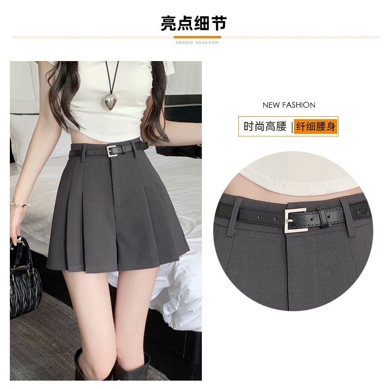 Beneddy西裝式皮帶扣百摺短褲裙 #送皮帶-細節圖8